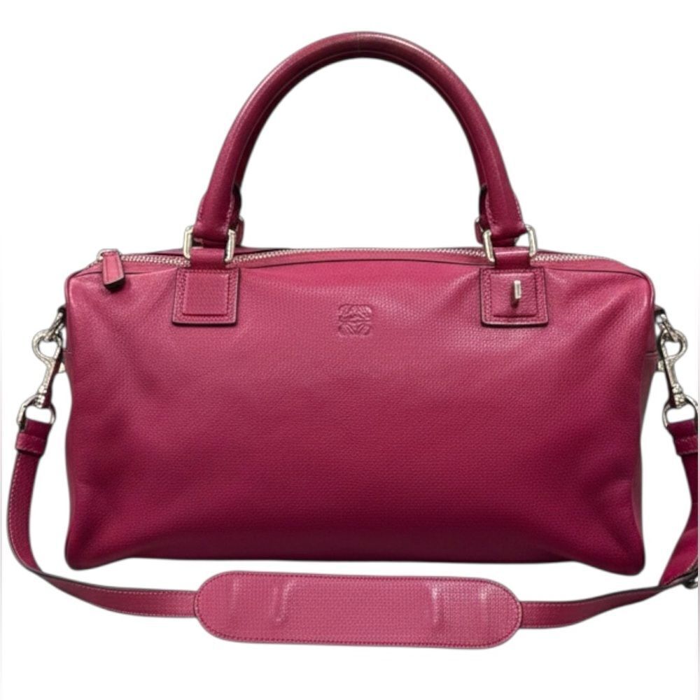 LOEWE Raspberry Fuchsia Leather Amazona 32 2way Duffel Boston Bag Ex++ Auth